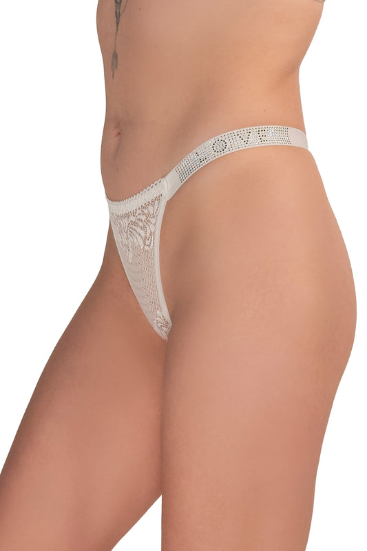 Elegant White Lace G-String with Mesh Detailing - XO & Ginger